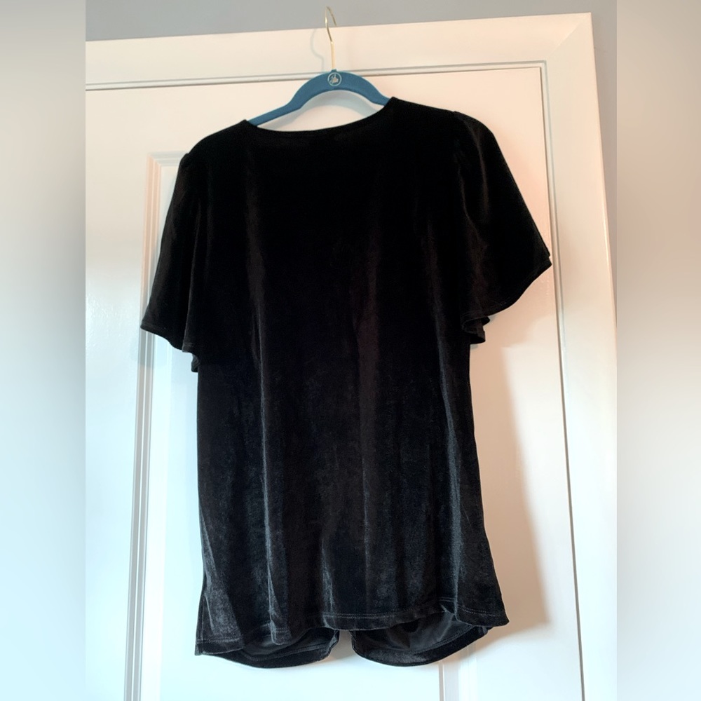 Torrid Stretch Velvet Shirred-Front Flutter Sleeve Blouse